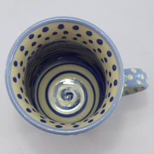 Load image into Gallery viewer, Pale blue curvy spotty mug spots inside