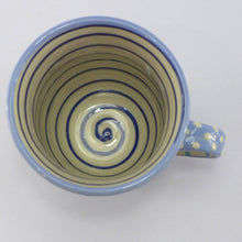 Load image into Gallery viewer, Pale blue curvy spotty mug swirl inside
