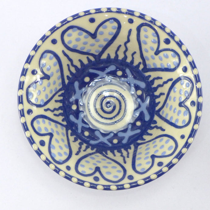 Blue spotty small bowl with hearts