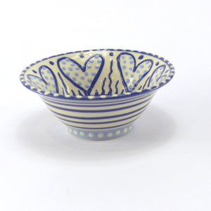Blue spotty small bowl with hearts