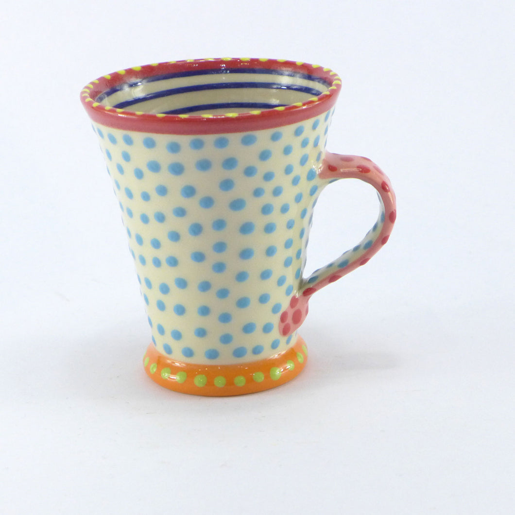 Turquoise flared spotty mug pink handle