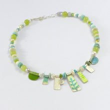 Load image into Gallery viewer, Aqua and lime enamelled silver and semi precious stone necklace NPJ33