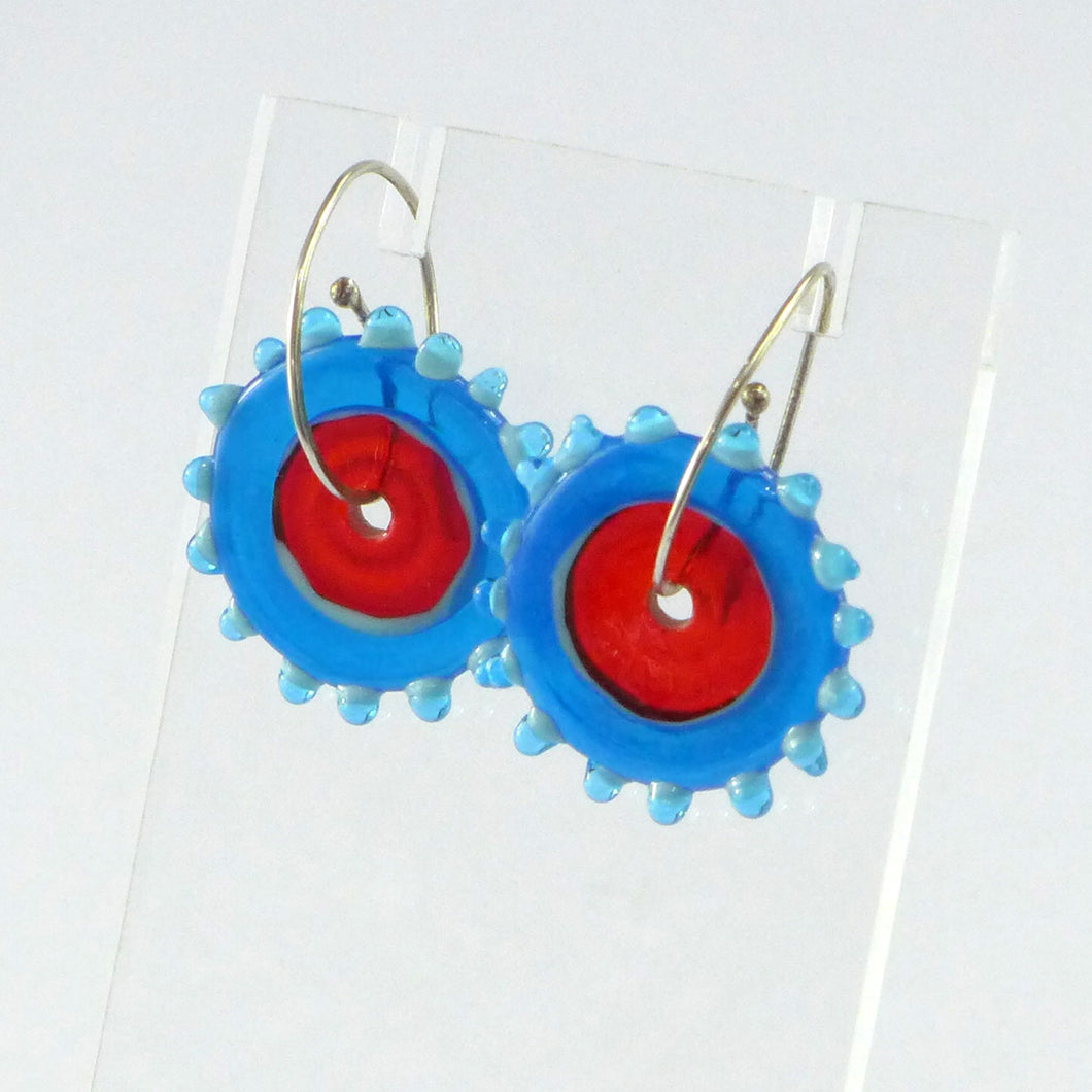 Whirly Gig Glass Earrings Red & Blue