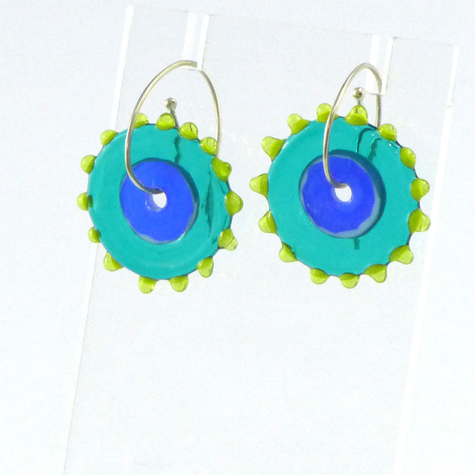 Whirly Gig Glass Earrings Turquoise & Blue