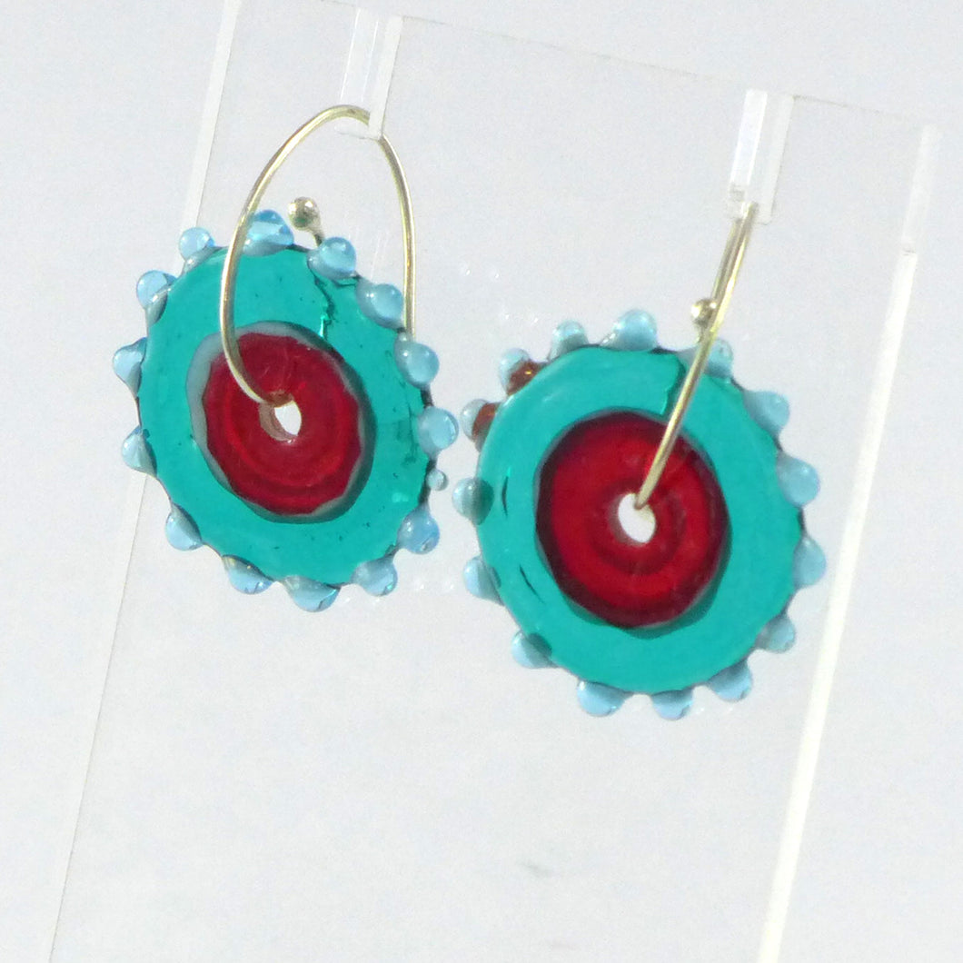 Whirly Gig Glass Earrings Turquoise & Red