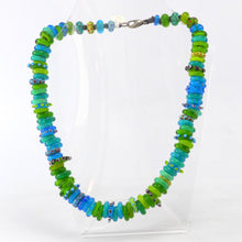 Load image into Gallery viewer, Circus Ring Glass Necklace Blue, Turquoise &amp; Green PC20