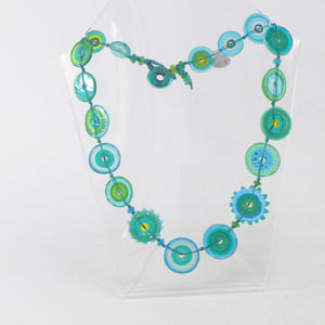 Jelly Ring Glass Necklace Turquoise & Green PC14