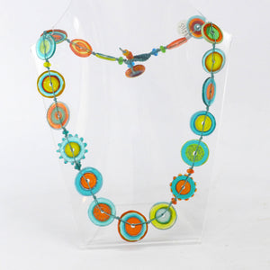 Jelly Ring Glass Necklace Turquoise & Orange PC18