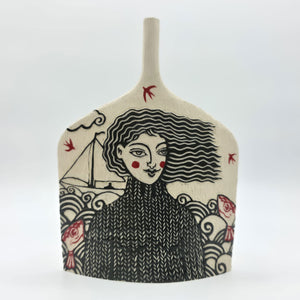 Fisher Girl and Sail Boat Small Vessel