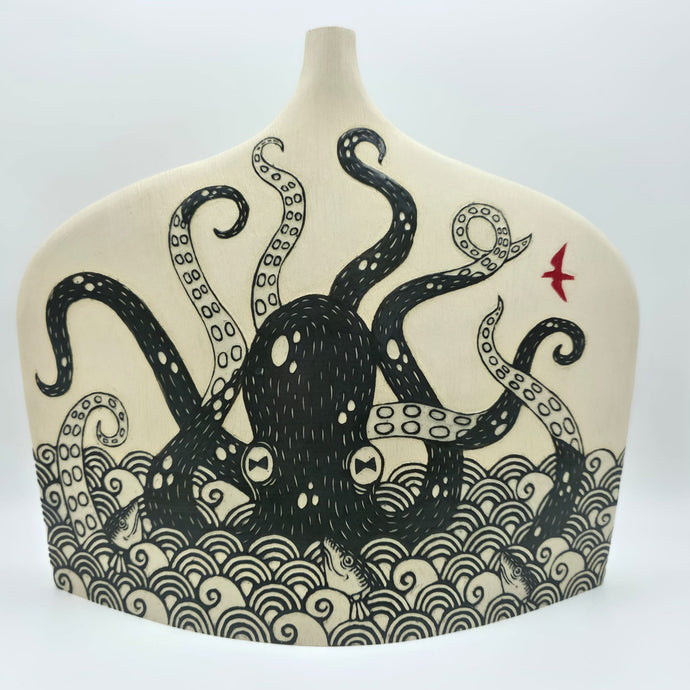 Octopus and Red Bird Large Vessel
