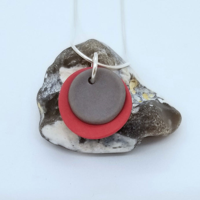 Porcelain pendant Red and Grey
