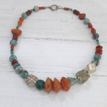Load image into Gallery viewer, Turquoise, Cornelian, Pyrites, Jasper, Sea Glass, Silver &amp; Steel necklace Rokz 3