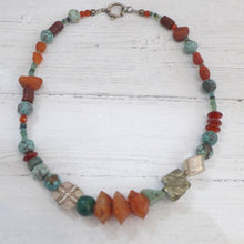 Load image into Gallery viewer, Turquoise, Cornelian, Pyrites, Jasper, Sea Glass, Silver &amp; Steel necklace Rokz 3