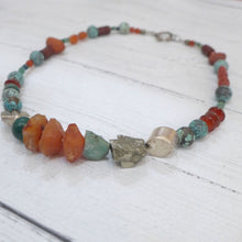 Load image into Gallery viewer, Turquoise, Cornelian, Pyrites, Jasper, Sea Glass, Silver &amp; Steel necklace Rokz 3
