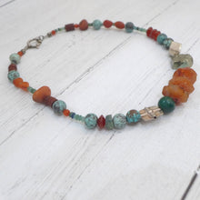 Load image into Gallery viewer, Turquoise, Cornelian, Pyrites, Jasper, Sea Glass, Silver &amp; Steel necklace Rokz 3