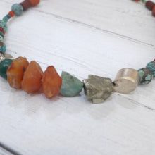Load image into Gallery viewer, Turquoise, Cornelian, Pyrites, Jasper, Sea Glass, Silver &amp; Steel necklace Rokz 3