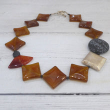 Load image into Gallery viewer, Chalcedony, agate, onyx, snowflake obsidian, lava &amp; silver necklace Rokz 5