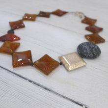 Load image into Gallery viewer, Chalcedony, agate, onyx, snowflake obsidian, lava &amp; silver necklace Rokz 5