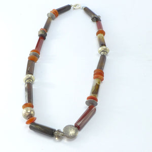 Agate, cornelian and smokey quartz necklace R7