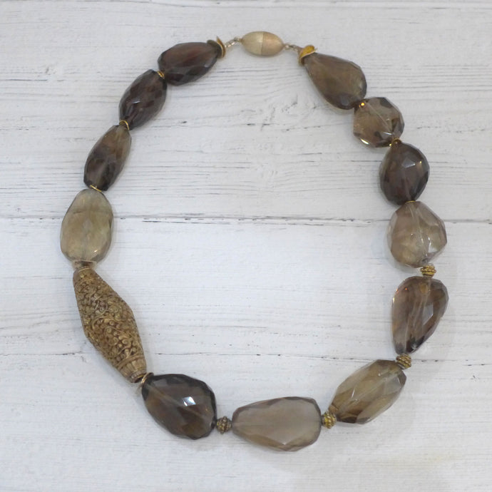 Smokey Quartz and gold plated silver necklace Rokz 8