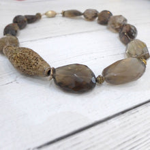 Load image into Gallery viewer, Smokey Quartz and gold plated silver necklace Rokz 8