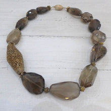 Load image into Gallery viewer, Smokey Quartz and gold plated silver necklace Rokz 8