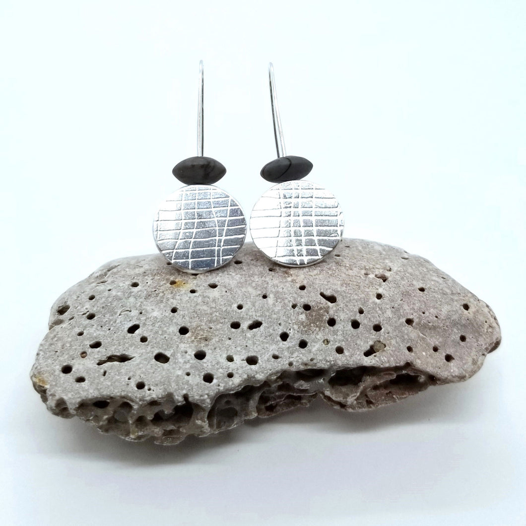 Grey jasper and sterling silver earrings CB57