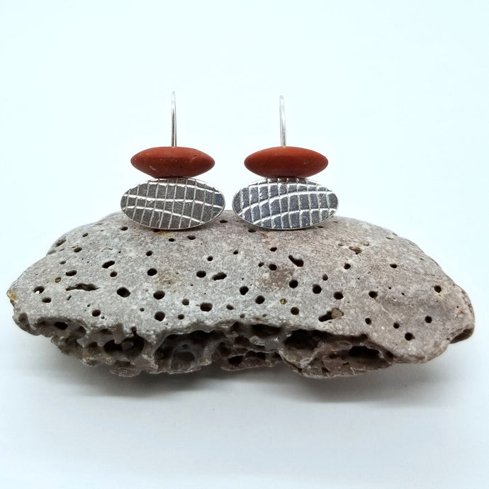 Red jasper and sterling silver earrings CB37