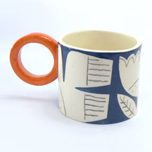 Load image into Gallery viewer, Dark blue patchwork bird mug