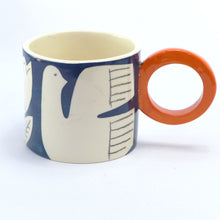 Load image into Gallery viewer, Dark blue patchwork bird mug