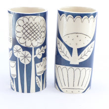 Load image into Gallery viewer, Dark blue patchwork flower cylinder vase