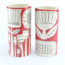 Load image into Gallery viewer, Dark red patchwork flower cylinder vase