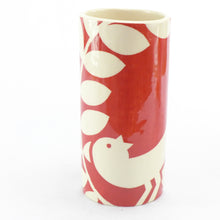 Load image into Gallery viewer, Dark red ava bird cylinder vase