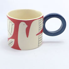 Load image into Gallery viewer, Dark red patchwork bird mug