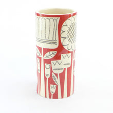 Load image into Gallery viewer, Dark red patchwork garden cylinder vase
