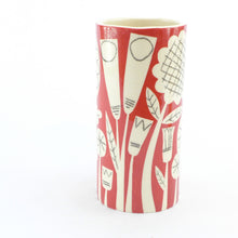 Load image into Gallery viewer, Dark red patchwork garden cylinder vase