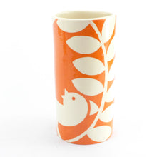 Load image into Gallery viewer, Orange ava bird small cylinder vase