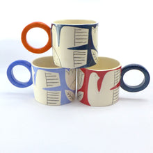 Load image into Gallery viewer, Dark blue patchwork bird mug