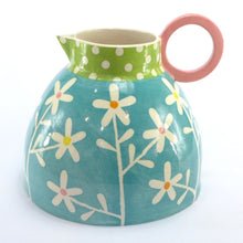 Load image into Gallery viewer, Turquoise daisy large fat jug