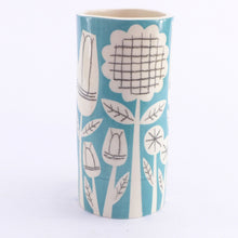 Load image into Gallery viewer, Turquoise patchwork garden cylinder vase