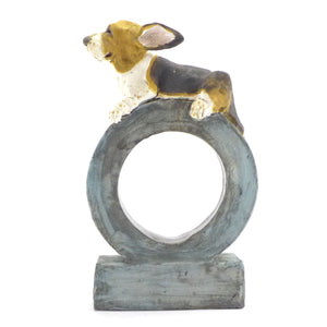 Ceramic bassett hound on a hoop