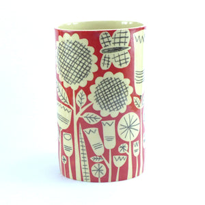 Dark red garden oval vase