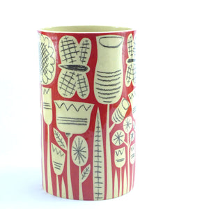 Dark red garden oval vase