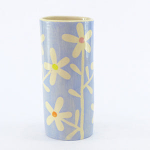 Pale blue daisy small cylinder vase