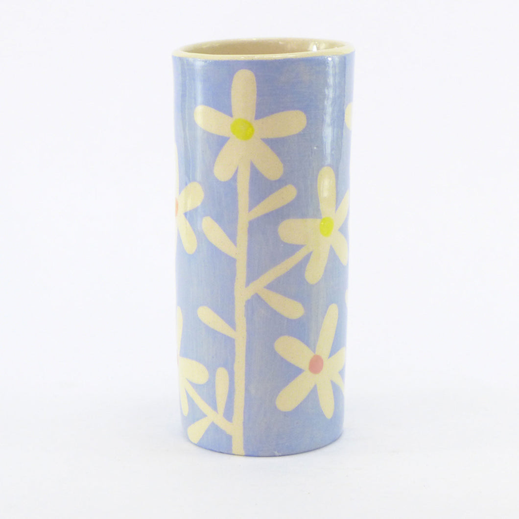 Pale blue daisy small cylinder vase
