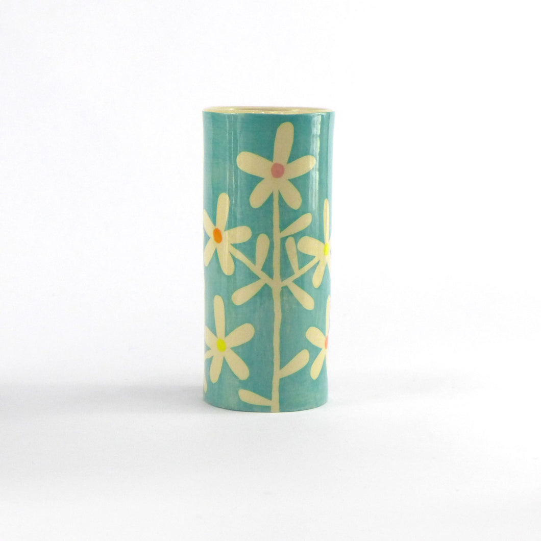 Turquoise daisy small cylinder vase