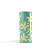 Load image into Gallery viewer, Turquoise daisy small cylinder vase