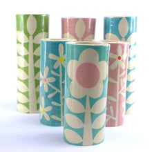 Load image into Gallery viewer, Turquoise daisy small cylinder vase