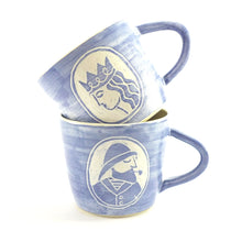 Load image into Gallery viewer, Blue and white mug with mermaid