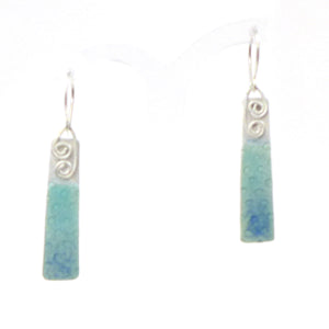 Aqua & blue long drop enamelled earrings NPJ24
